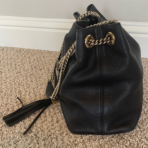 Authentic Black Leather Gucci Chain Soho Hobo Bag - Picture 6 of 15